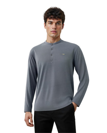 The Lineage Textured Henley  Mouse Grey