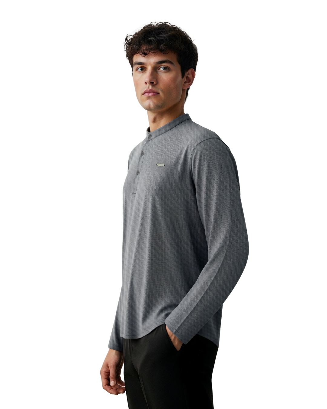 The Lineage Textured Henley  Mouse Grey