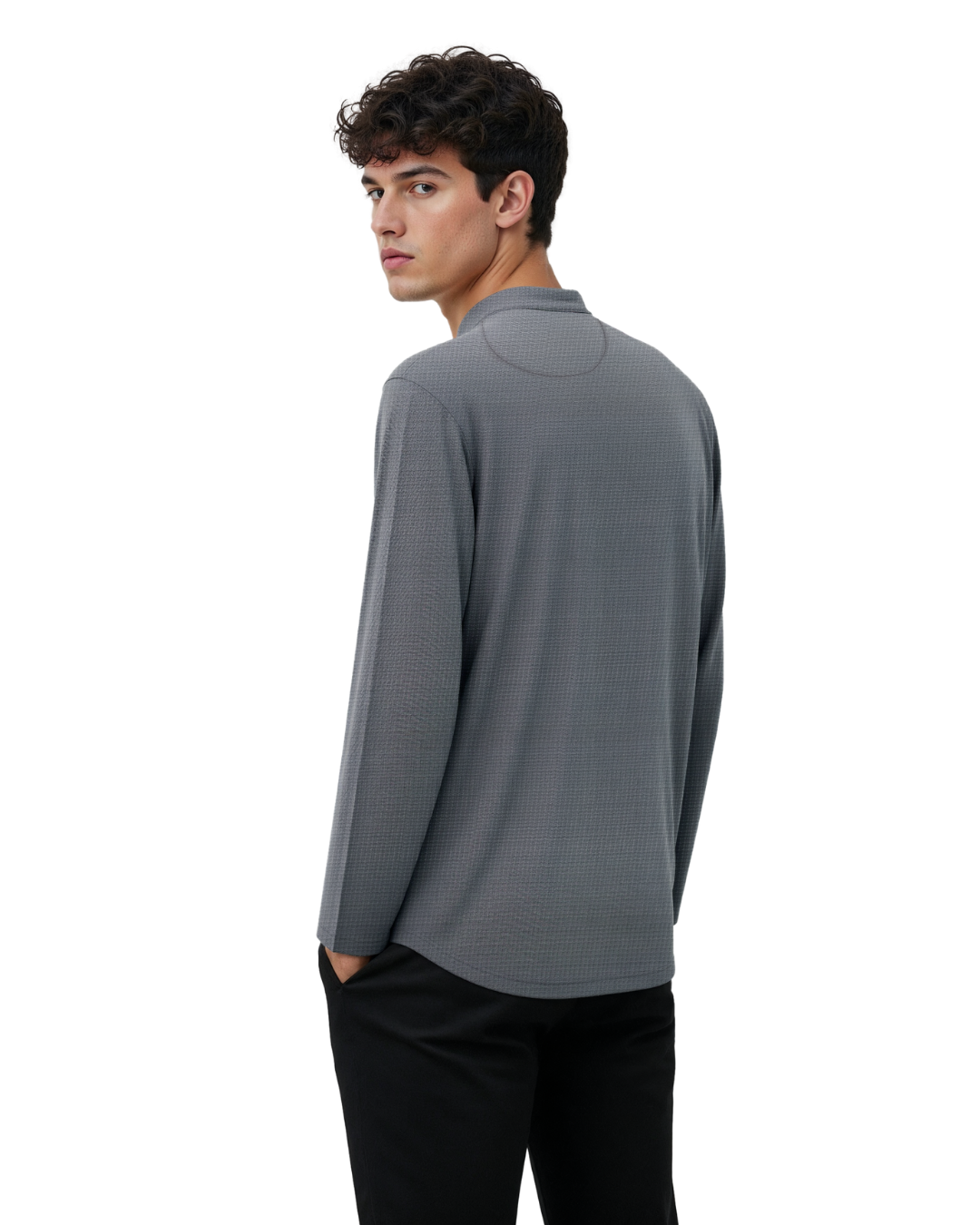 The Lineage Textured Henley  Mouse Grey
