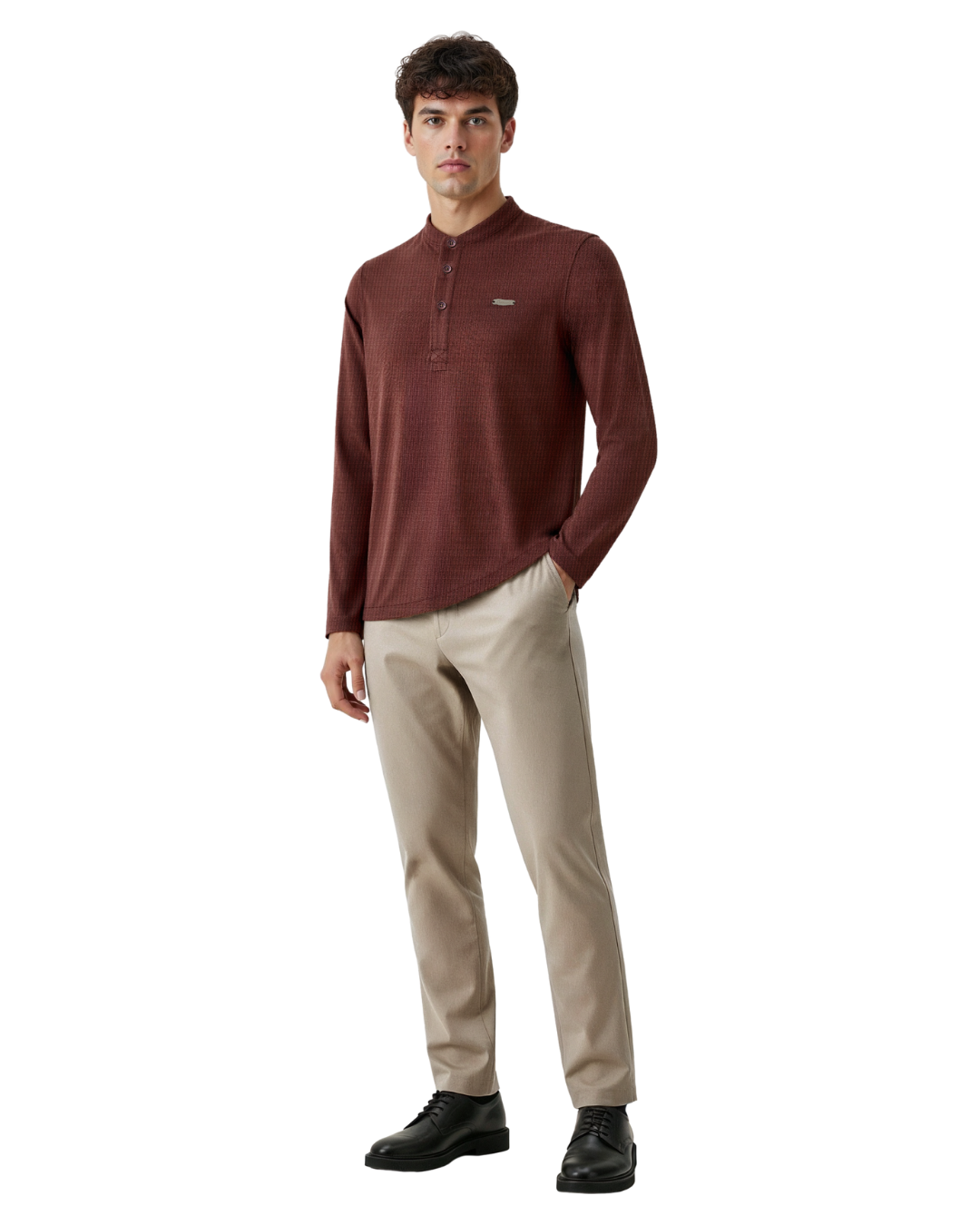 The Lineage Textured Henley Coco Brown