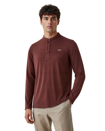 The Lineage Textured Henley Coco Brown