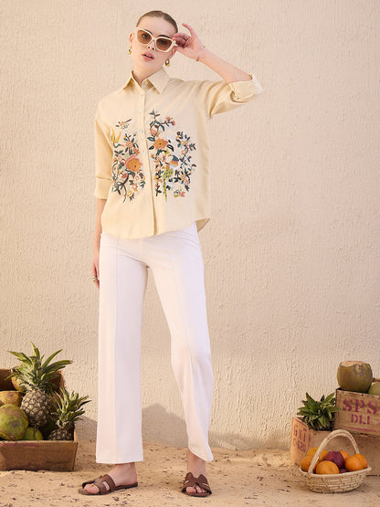 Floral Embroidered Linen Shirt