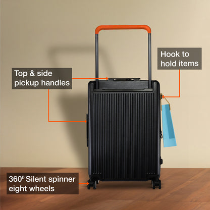 Nasher Miles Silicon Valley Expander Hard-Sided Polycarbonate Wide Telescopic Handle Front Opening Check-In Luggage Black 24 inch |65 Trolley Bag