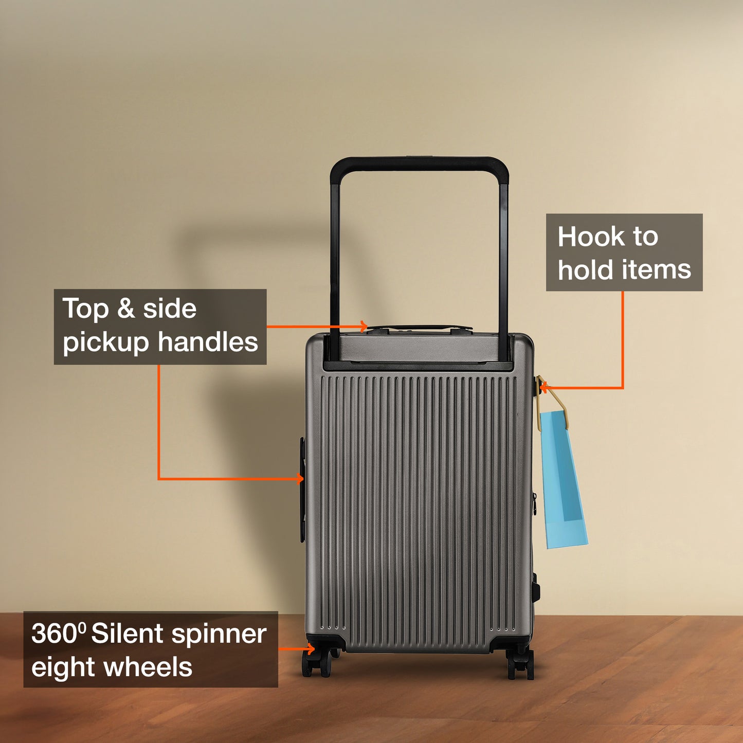 Nasher Miles Silicon Valley Expander Hard-Sided Polycarbonate Wide Telescopic Handle Front Opening Check-In Luggage Copper Silver 24 inch |65 Trolley Bag