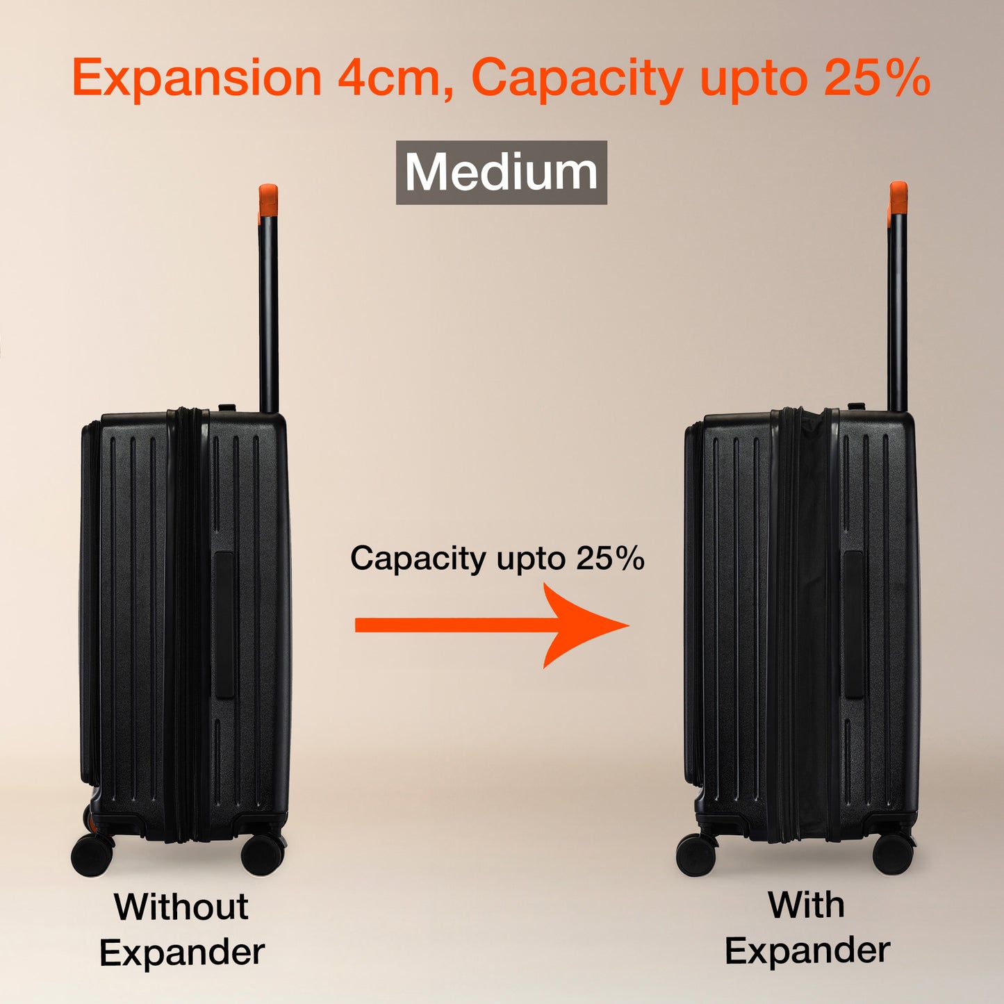 Nasher Miles Silicon Valley Expander Hard-Sided Polycarbonate Wide Telescopic Handle Front Opening Check-In Luggage Black 24 inch |65 Trolley Bag