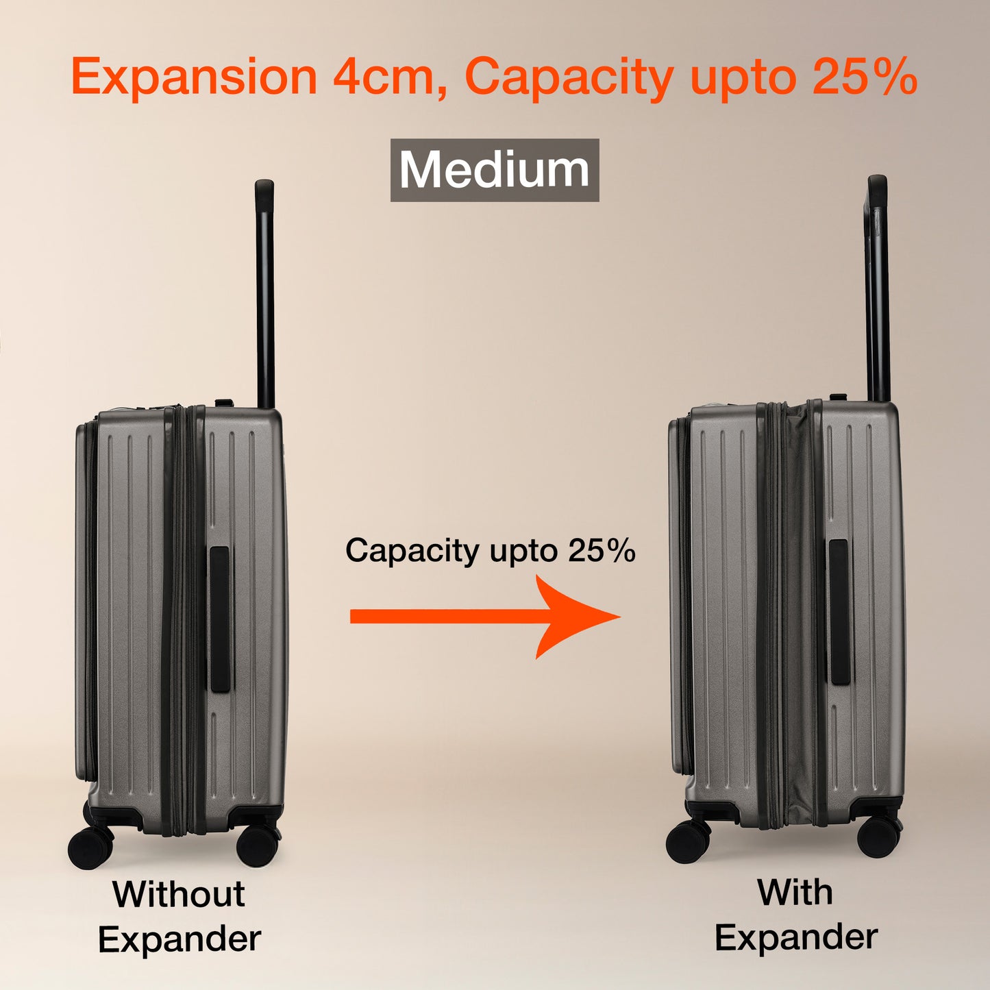 Nasher Miles Silicon Valley Expander Hard-Sided Polycarbonate Wide Telescopic Handle Front Opening Check-In Luggage Copper Silver 24 inch |65 Trolley Bag