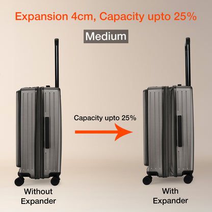 Nasher Miles Silicon Valley Expander Hard-Sided Polycarbonate Wide Telescopic Handle Front Opening Check-In Luggage Copper Silver 24 inch |65 Trolley Bag
