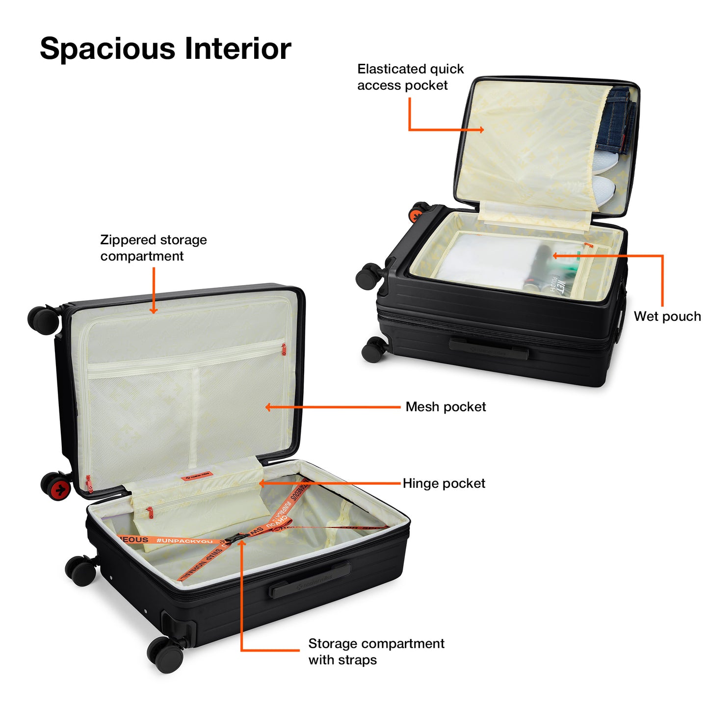 Nasher Miles Silicon Valley Expander Hard-Sided Polycarbonate Wide Telescopic Handle Front Opening Check-In Luggage Black 24 inch |65 Trolley Bag