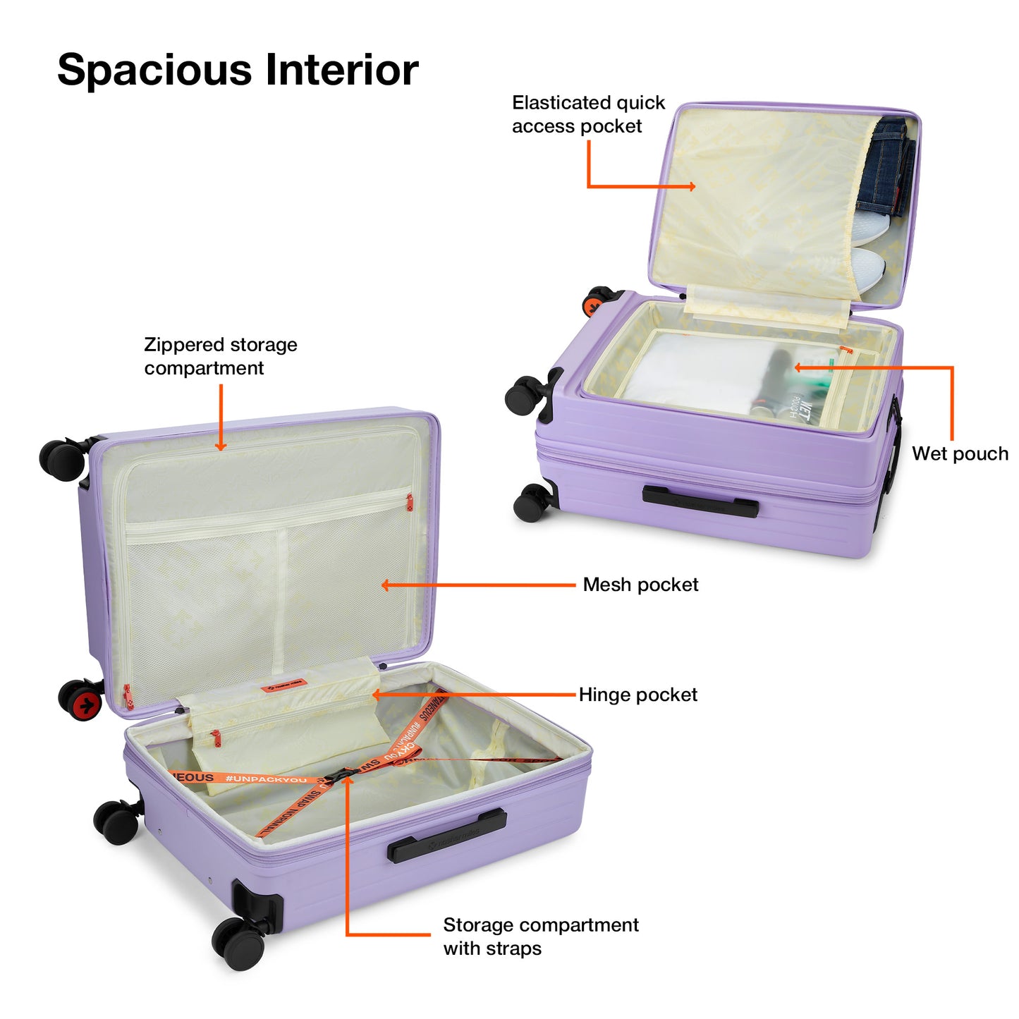 Nasher Miles Silicon Valley Expander Hard-Sided Polycarbonate Wide Telescopic Handle Front Opening Check-In Luggage Purple 24 inch |65 Trolley Bag