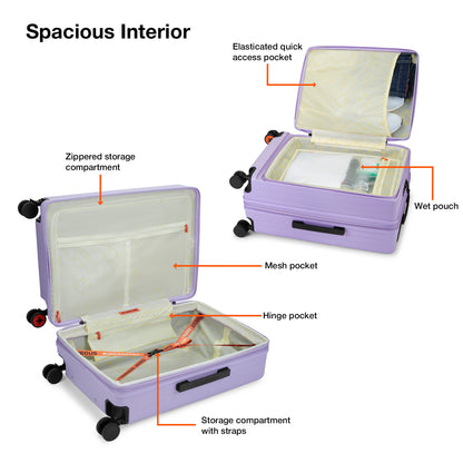 Nasher Miles Silicon Valley Expander Hard-Sided Polycarbonate Wide Telescopic Handle Front Opening Check-In Luggage Purple 24 inch |65 Trolley Bag