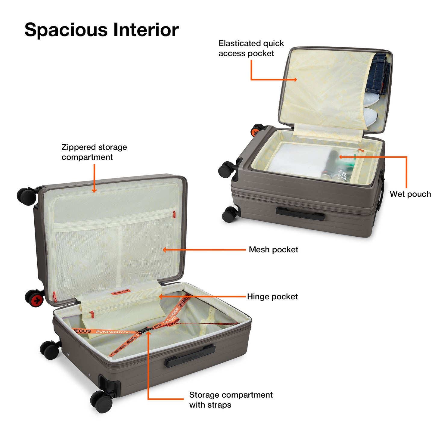 Nasher Miles Silicon Valley Expander Hard-Sided Polycarbonate Wide Telescopic Handle Front Opening Check-In Luggage Copper Silver 24 inch |65 Trolley Bag