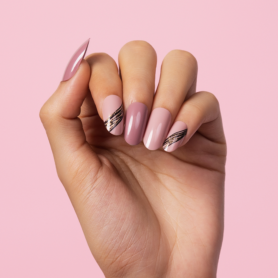 Peony Pinks, Abstract with Nail Glue + Nail Glue Sticker | Medium, Round Press-On Nails | GushBeauty at Broadway