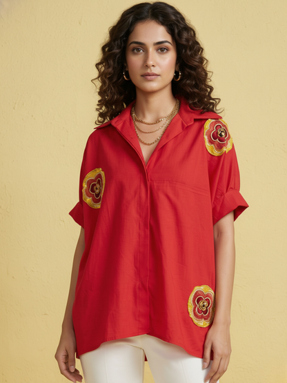 Antifit Embellished Pure Cotton Shirt