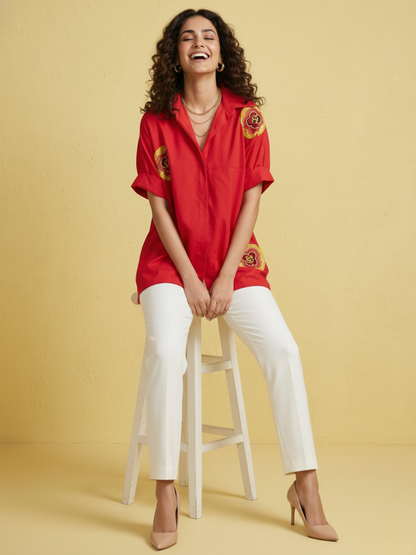 Antifit Embellished Pure Cotton Shirt