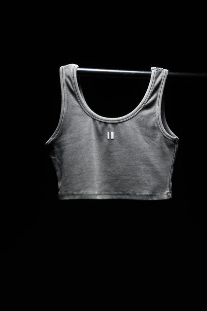 Grey Ribbed Crop Stone Wash