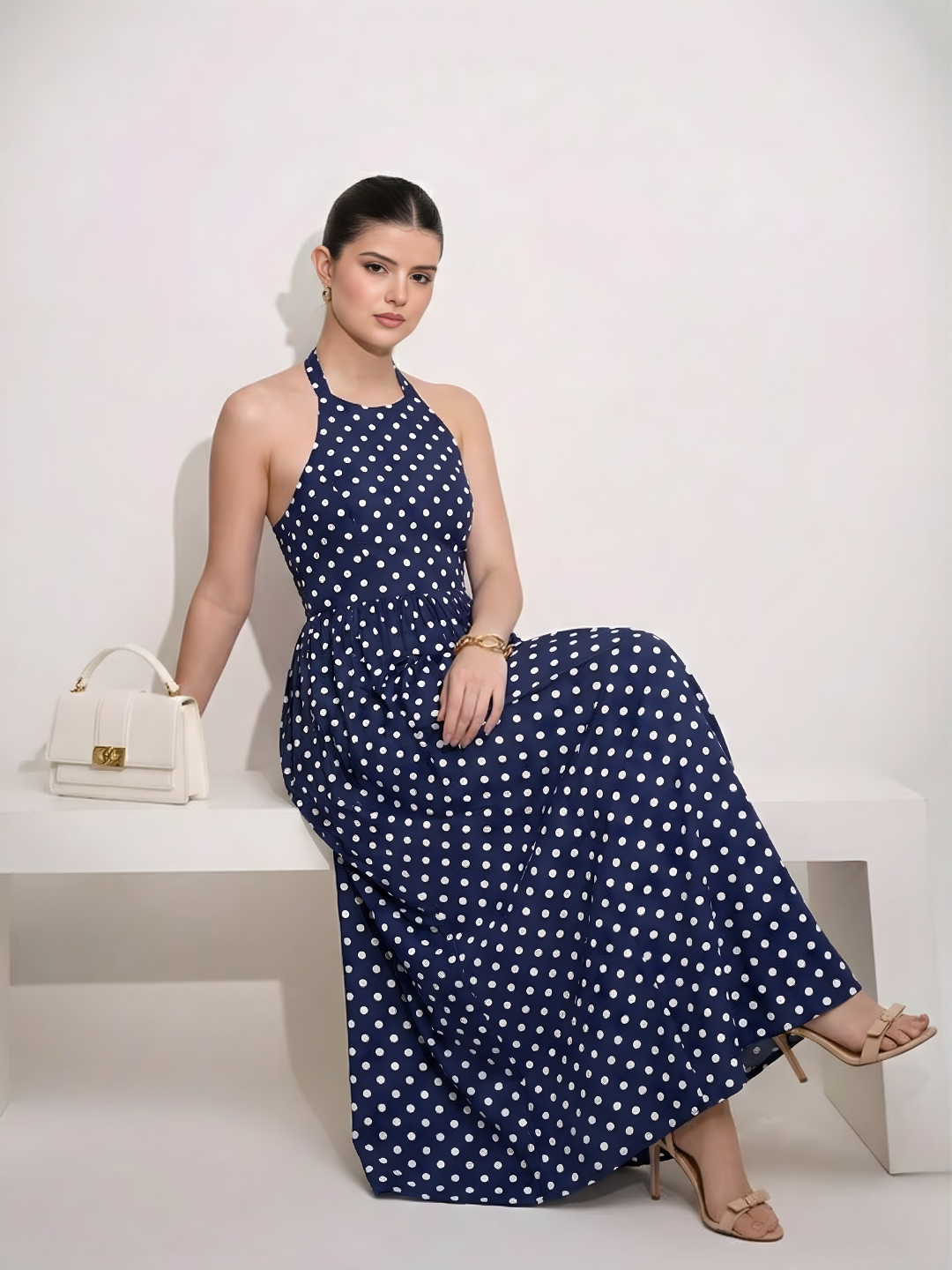 Halter Neck Cotton Maxi Dress