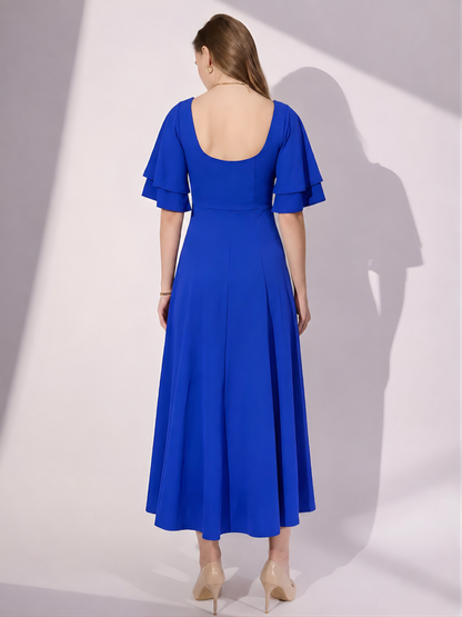 Stretchable Ruffled Sleeve Fit & Flare Dress