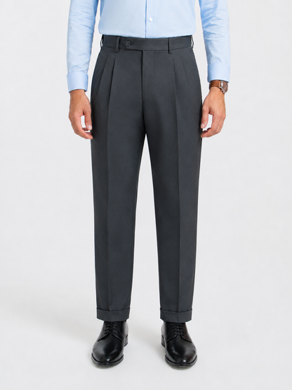 Japanese Grey Straight Fit Pleated Formal Trousers