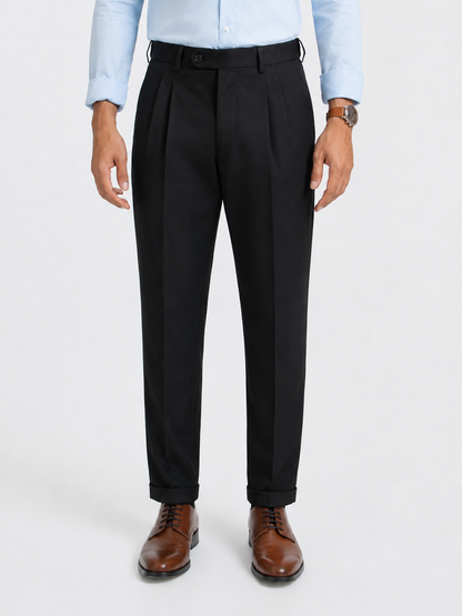 Japanese Black Straight Fit Pleated Formal Trousers