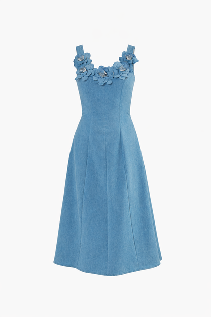 Denim Blossom Midi (handmade 3D roses)