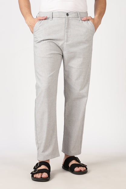 Linen-Style 100% Cotton Straight Fit Light Grey Textured Pant