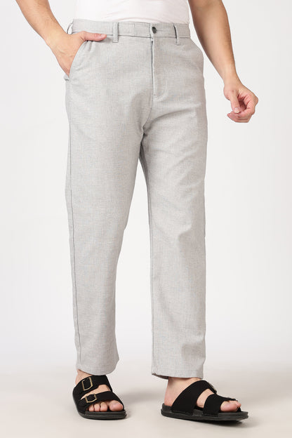 Linen-Style 100% Cotton Straight Fit Light Grey Textured Pant