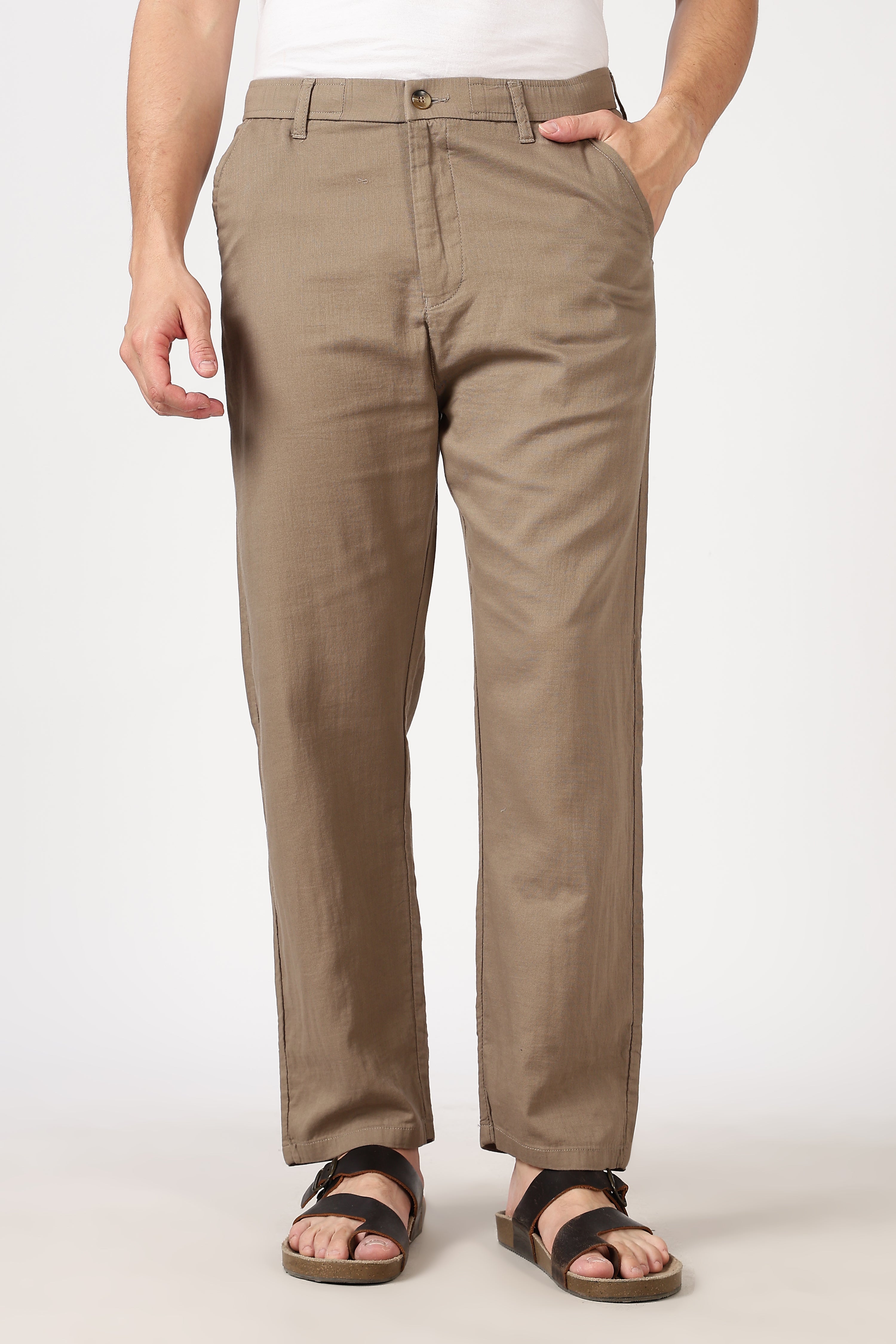 Linen-style 100% Cotton Straight Fit Beige Pant | Hamptons at Broadway
