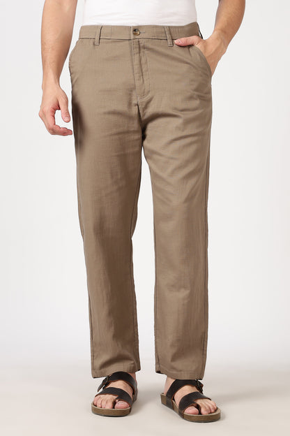 Linen-style 100% Cotton Straight Fit Beige Pant