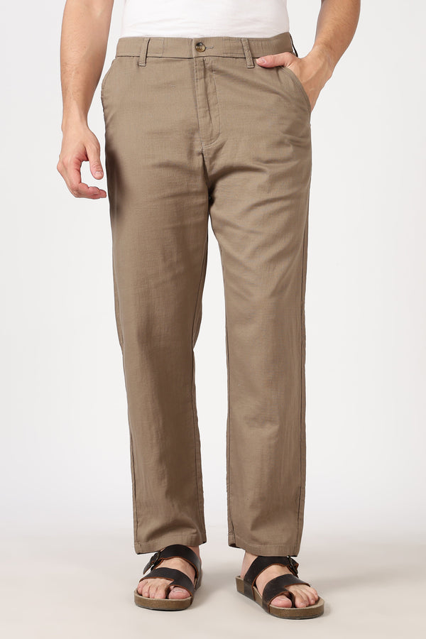 Linen-style 100% Cotton Straight Fit Beige Pant
