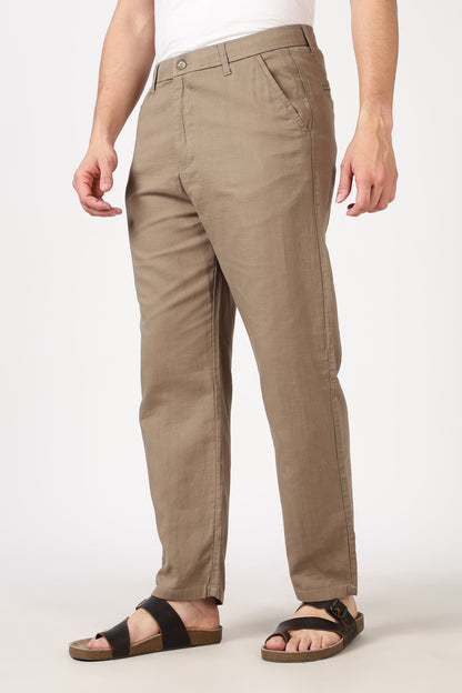 Linen-style 100% Cotton Straight Fit Beige Pant