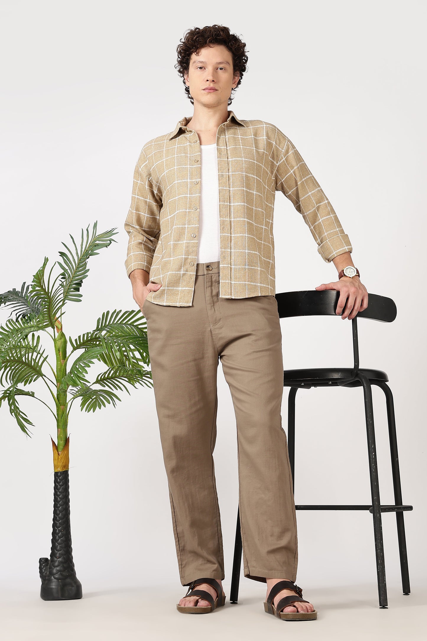 Linen-style 100% Cotton Straight Fit Beige Pant