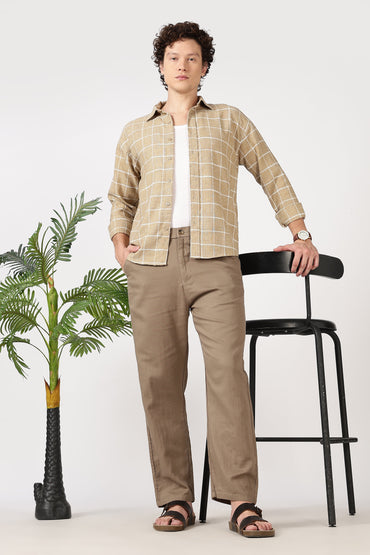 Linen-style 100% Cotton Straight Fit Beige Pant