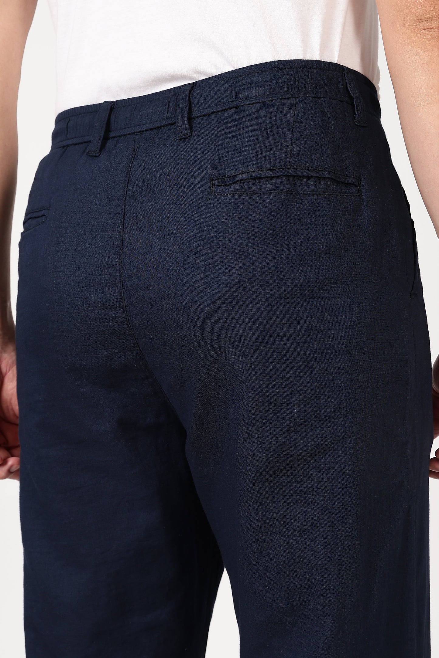Linen-style 100% Cotton Straight Fit Navy Blue Pant | Hamptons at Broadway