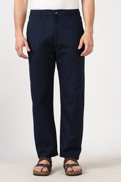 Linen-style 100% Cotton Straight Fit Navy Blue Pant | Hamptons at Broadway