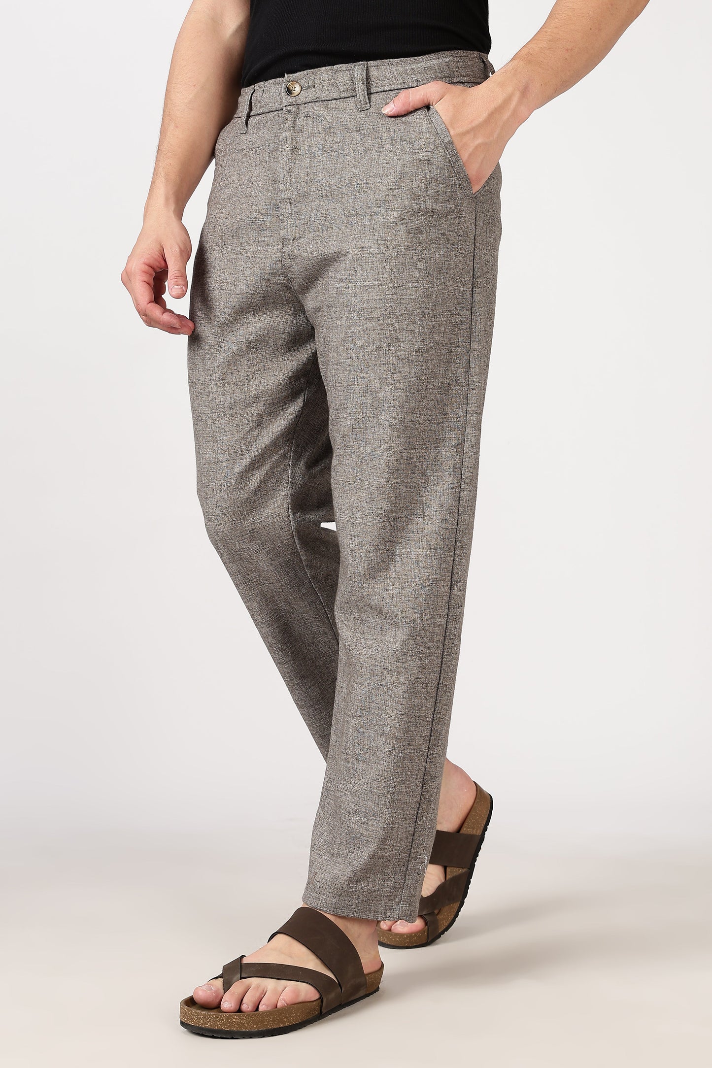 Linen-Style 100% Cotton Straight Fit Brown Textured Pant