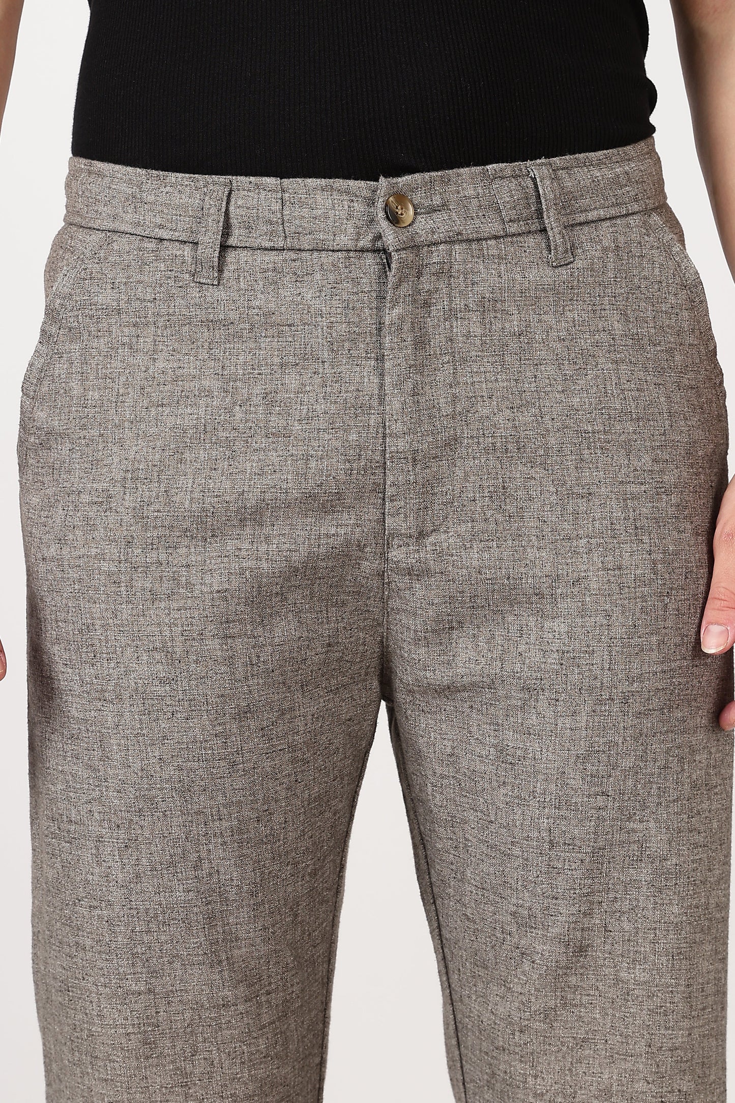 Linen-Style 100% Cotton Straight Fit Brown Textured Pant
