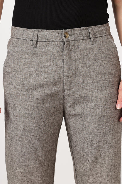 Linen-Style 100% Cotton Straight Fit Brown Textured Pant