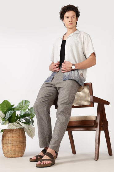 Linen-Style 100% Cotton Straight Fit Brown Textured Pant