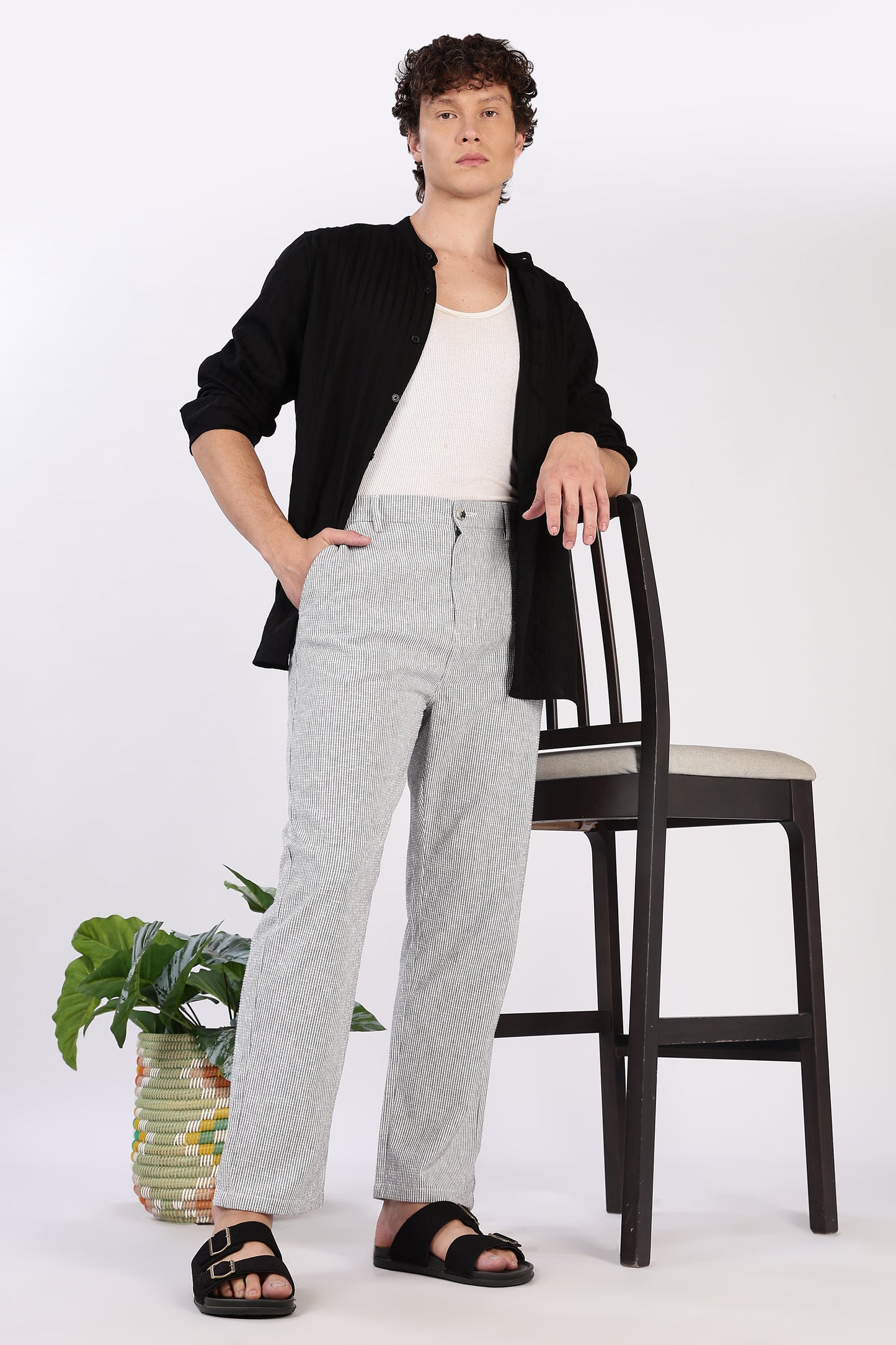 Seer Sucker 100% Cotton Straight Fit GreyÂ Pant | Hamptons at Broadway