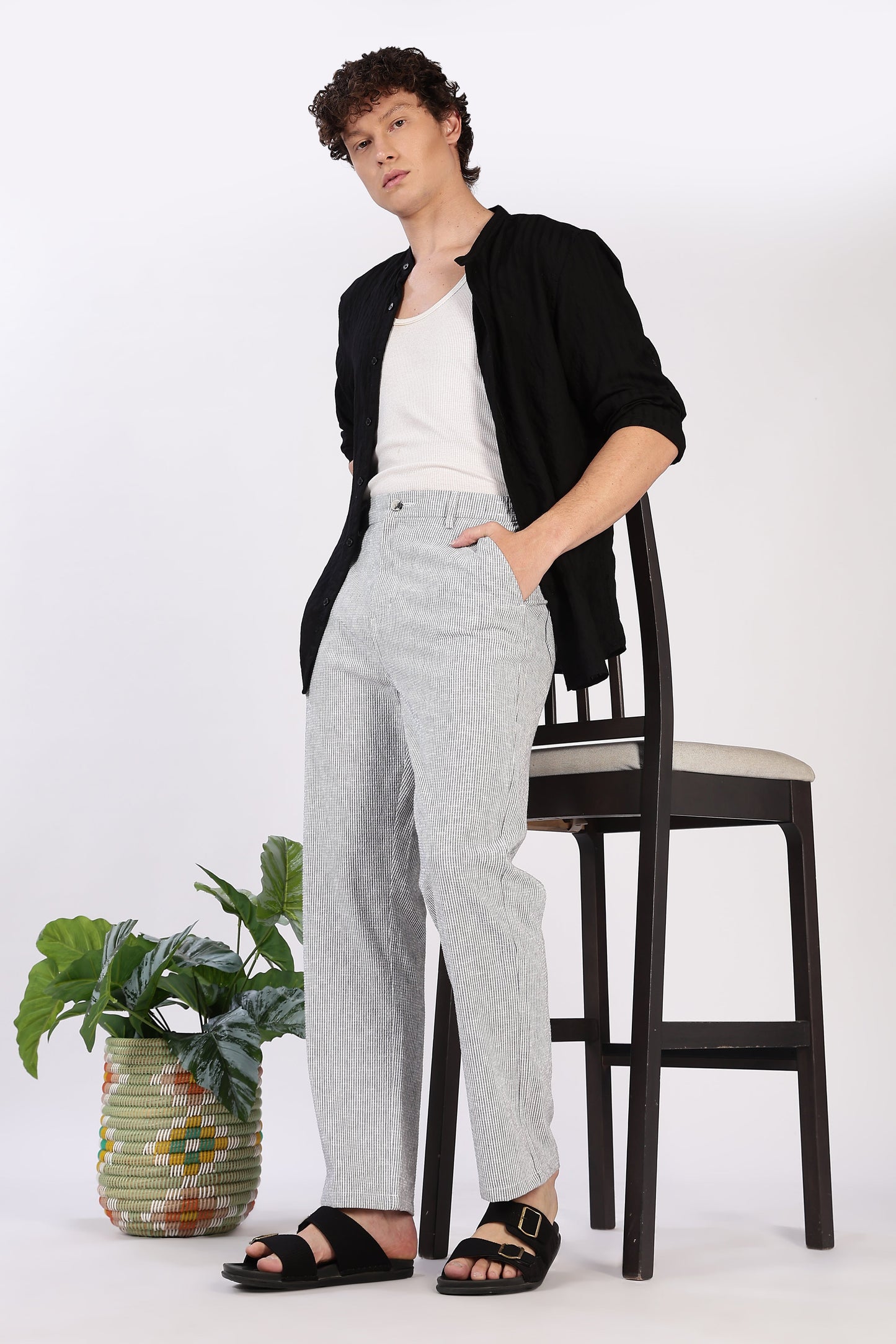 Seer Sucker 100% Cotton Straight Fit GreyÂ Pant | Hamptons at Broadway