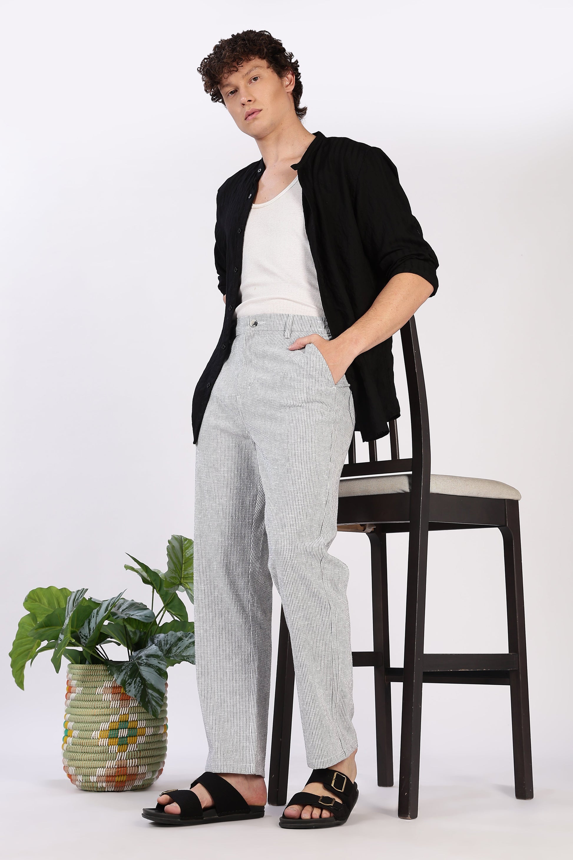 Seer Sucker 100% Cotton Straight Fit GreyÂ Pant | Hamptons at Broadway