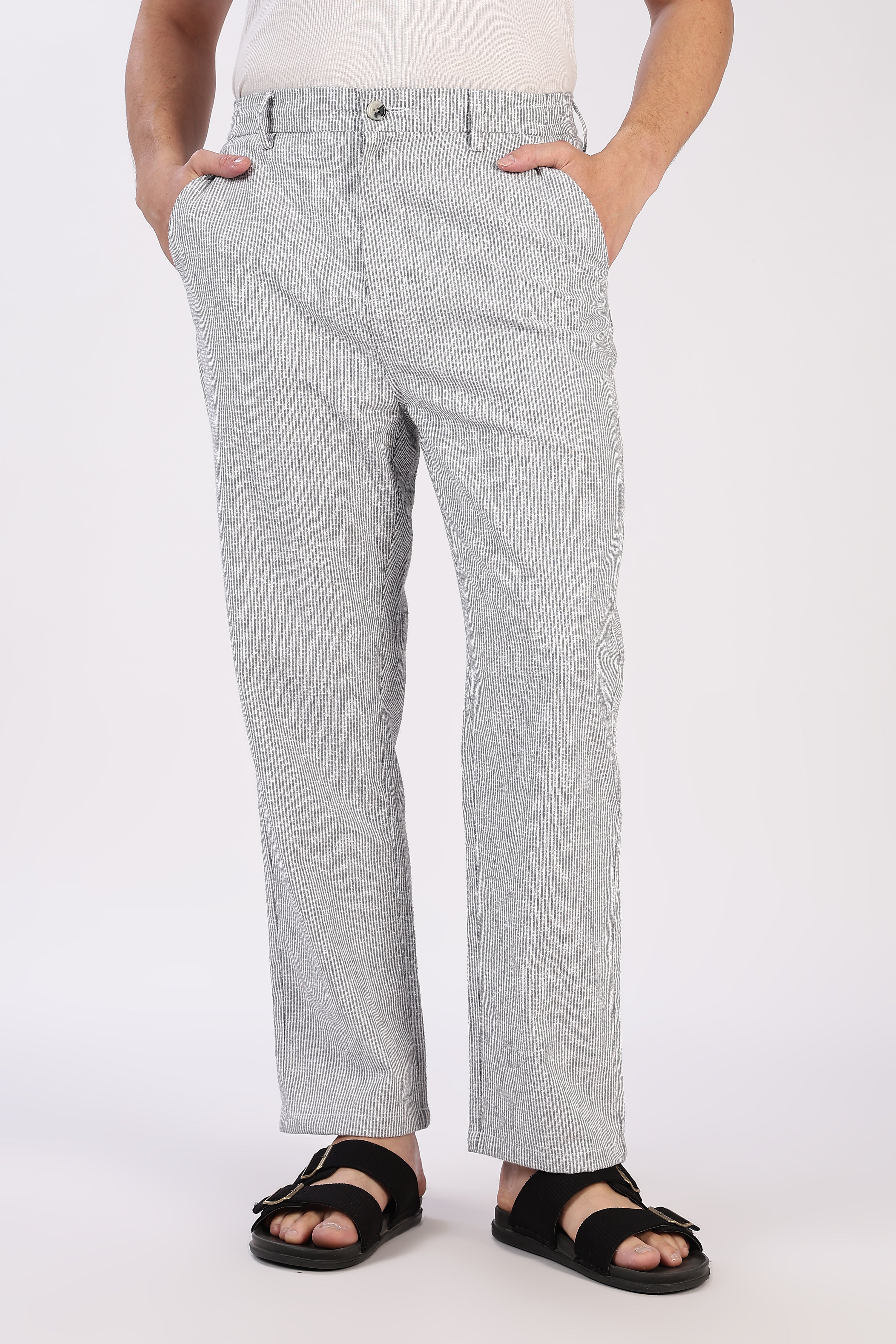 Seer Sucker 100% Cotton Straight Fit GreyÂ Pant | Hamptons at Broadway
