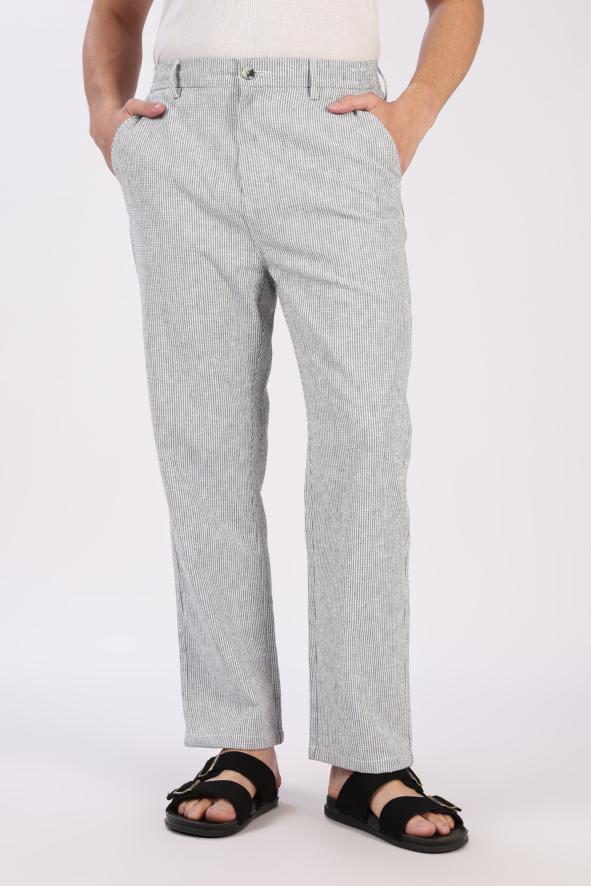 Seer Sucker 100% Cotton Straight Fit GreyÂ Pant | Hamptons at Broadway