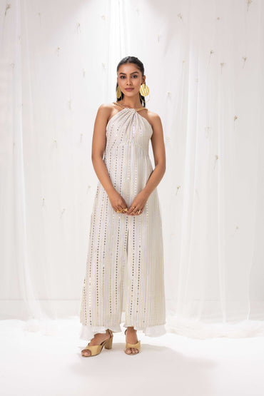 White and gold sequence embroidered Kurta set