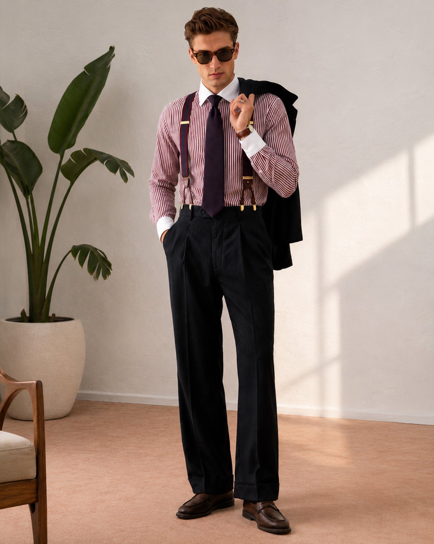 The Crownline Banker Collar Dress Shirt Merlot Red