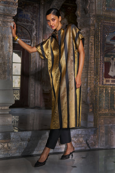 BENARES BROCADE STRIPED LONGLINE SHIRT