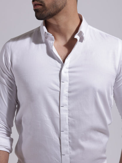 Contrast Bartack Premium Satin White Shirt - Piaro