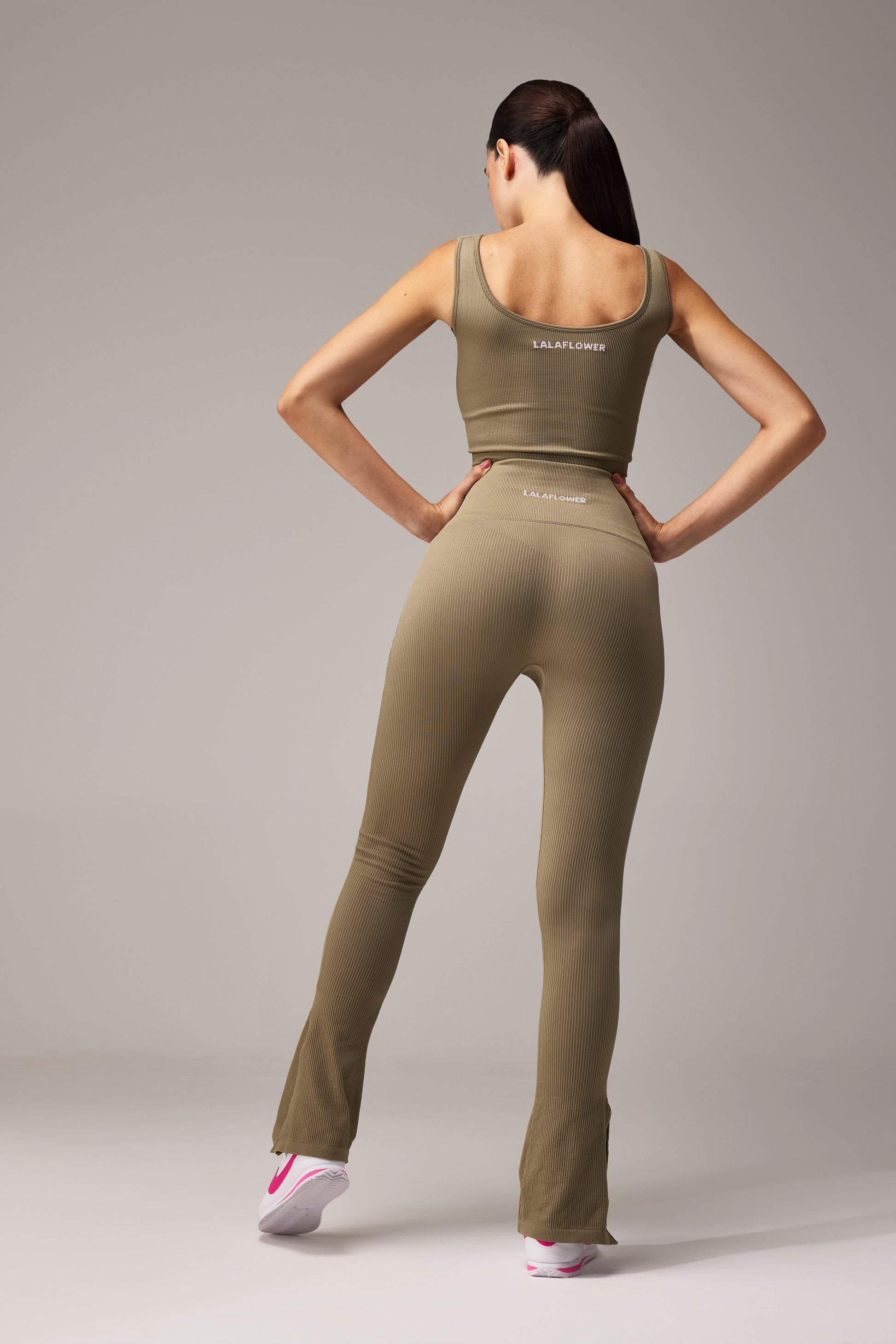 SEAMLESS FLARE PANTS WITH SLIT - LALA GREEN | LALAFLOWER at Broadway
