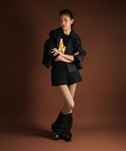 Banded Plush Ribbed Leg Warmer - Black