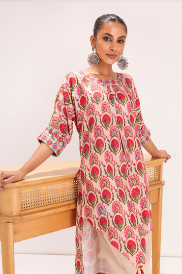 BEIGE MUGHLAI PRINT KURTA SET
